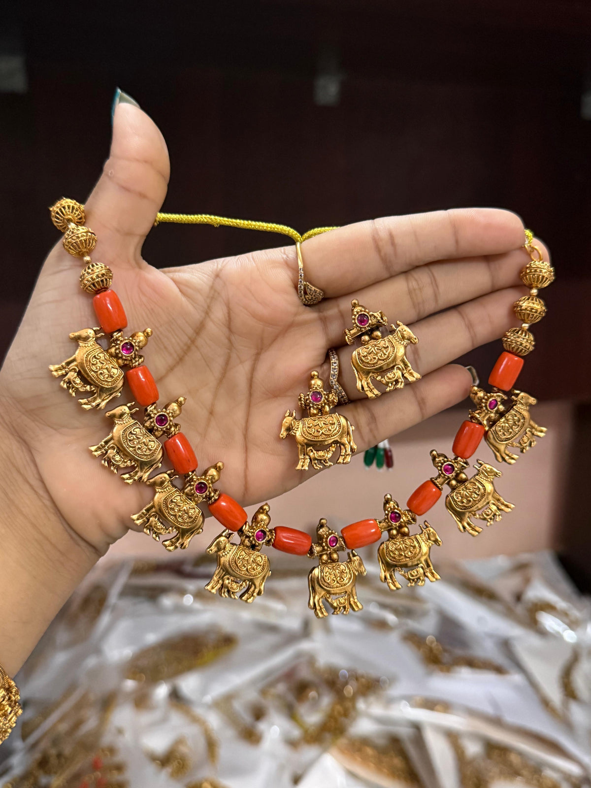 Coral beads cow necklace