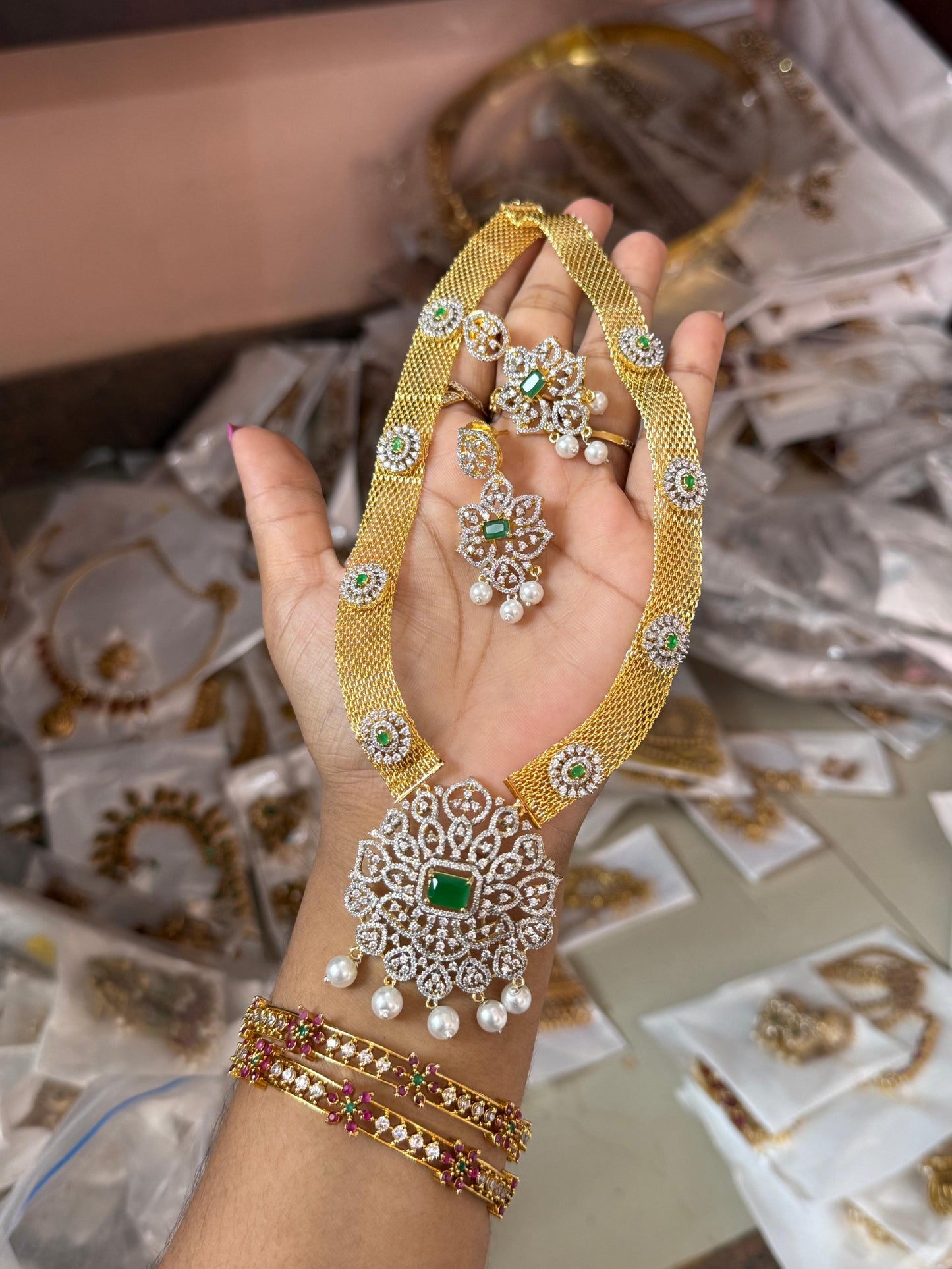 Gold white stone set
