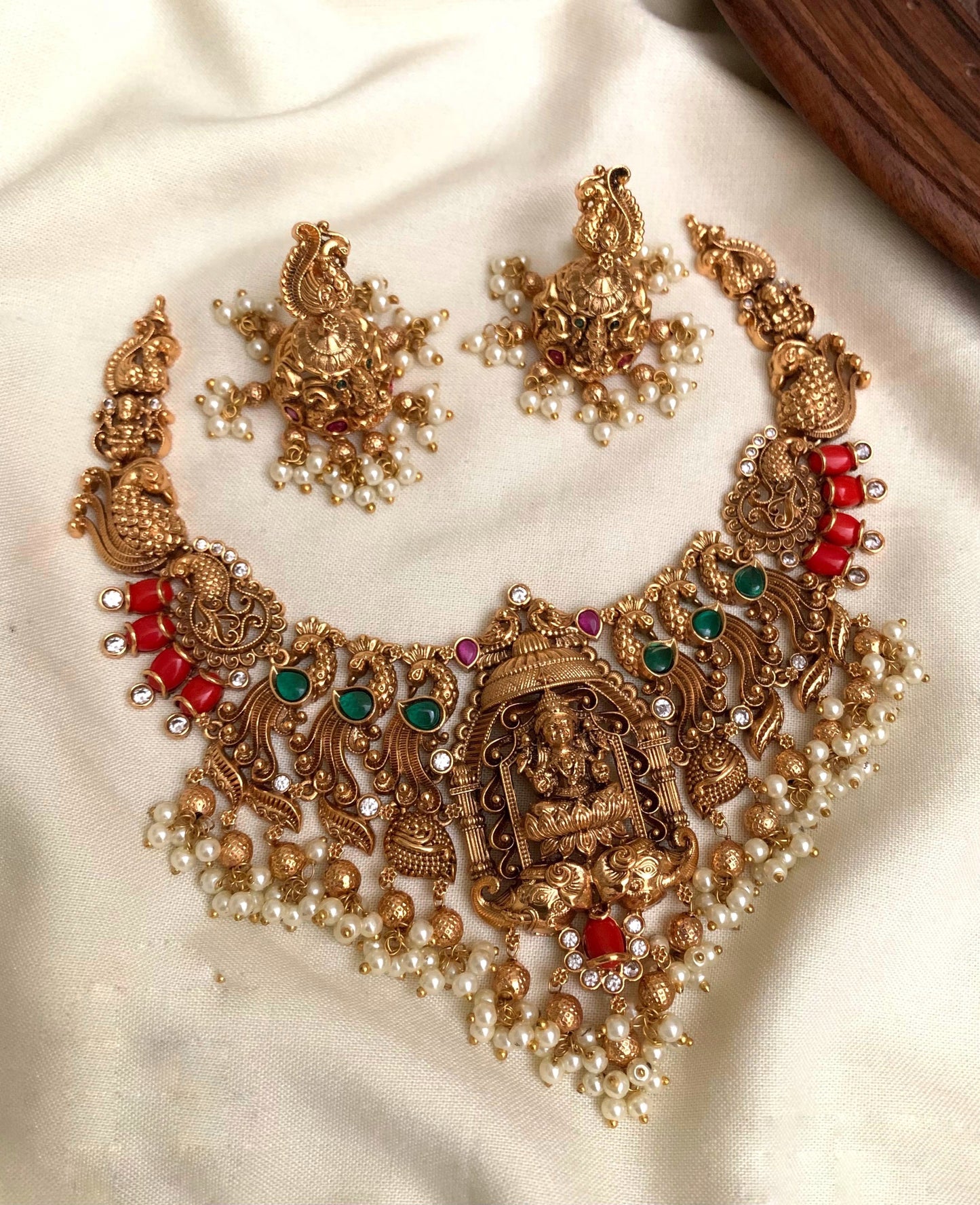 Ruby beads with pearl drops necklace(PJ-14)