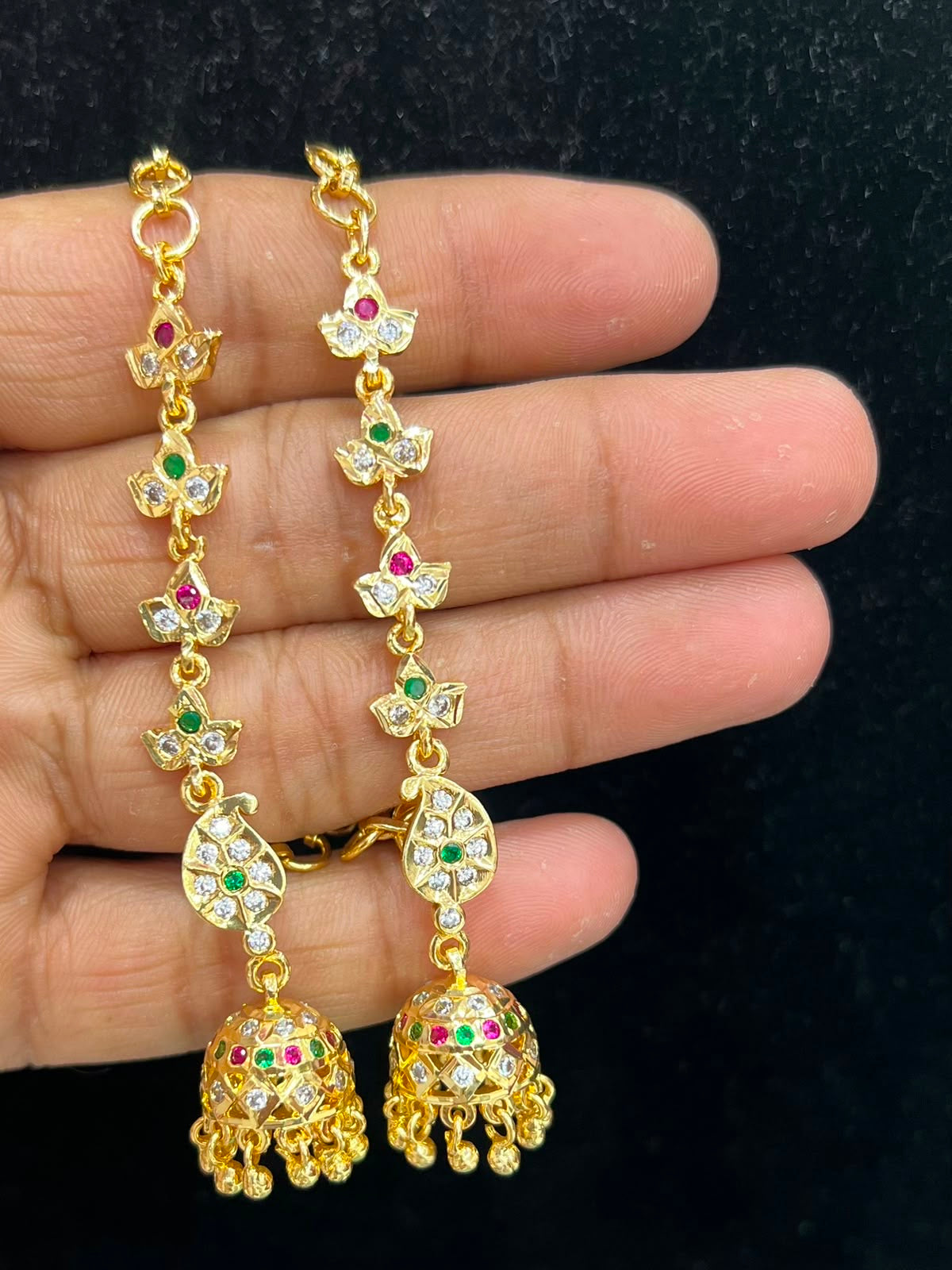 Micro plated jumka with ear chain