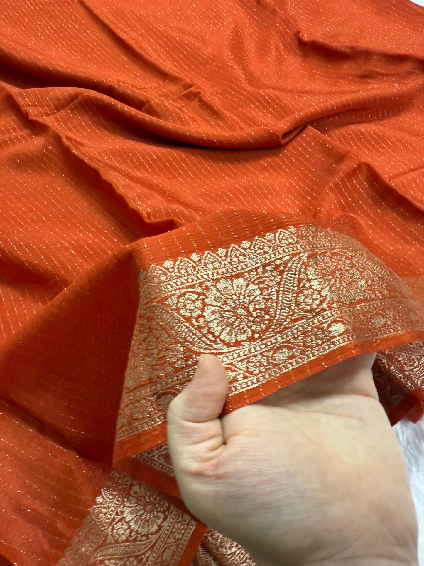 Rust Orange Zari Chinnon(dt)(SS-3)
