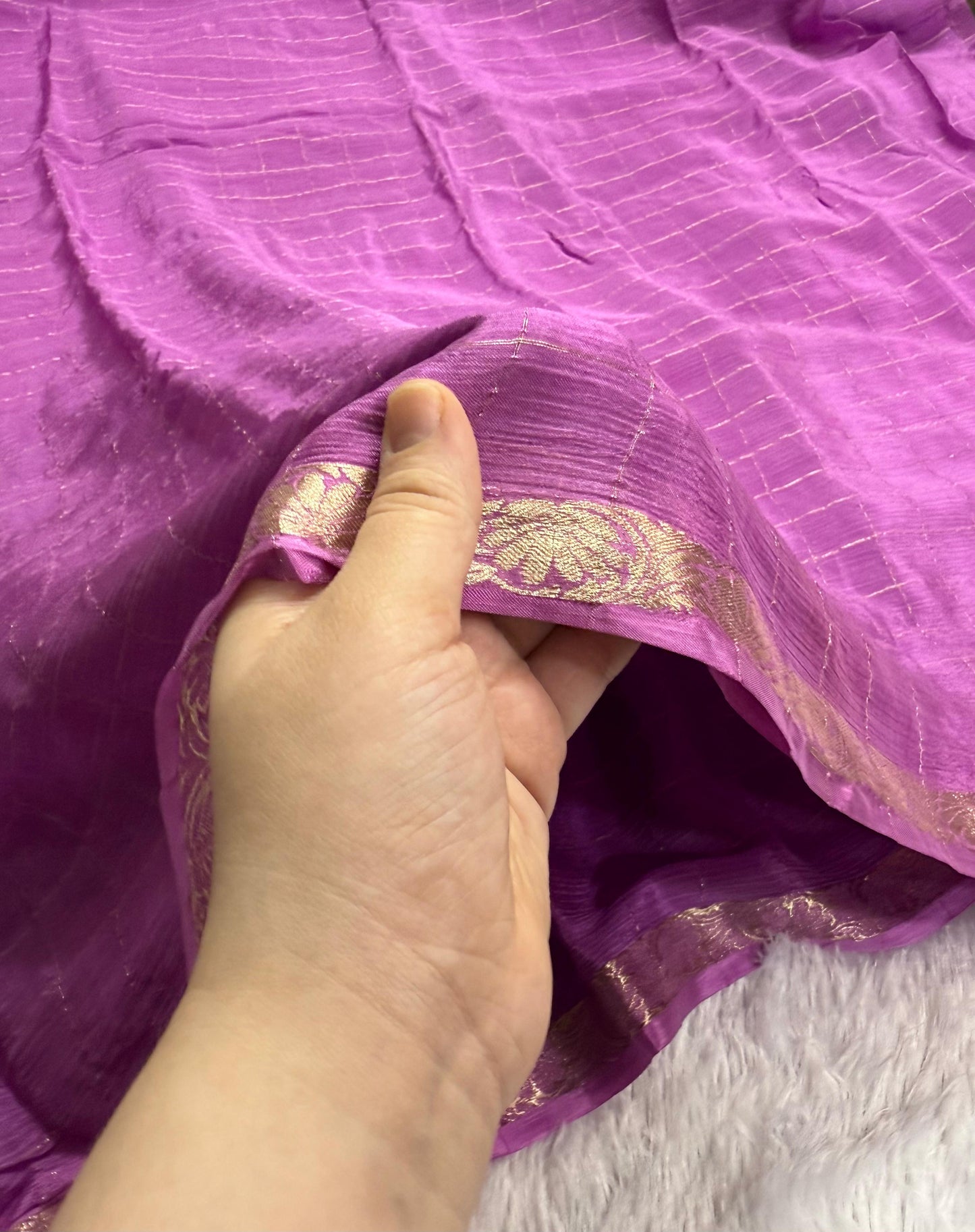 Pure viscose Chinon chiffon blend Saree With zari chex and pattu border dt(CS-3)