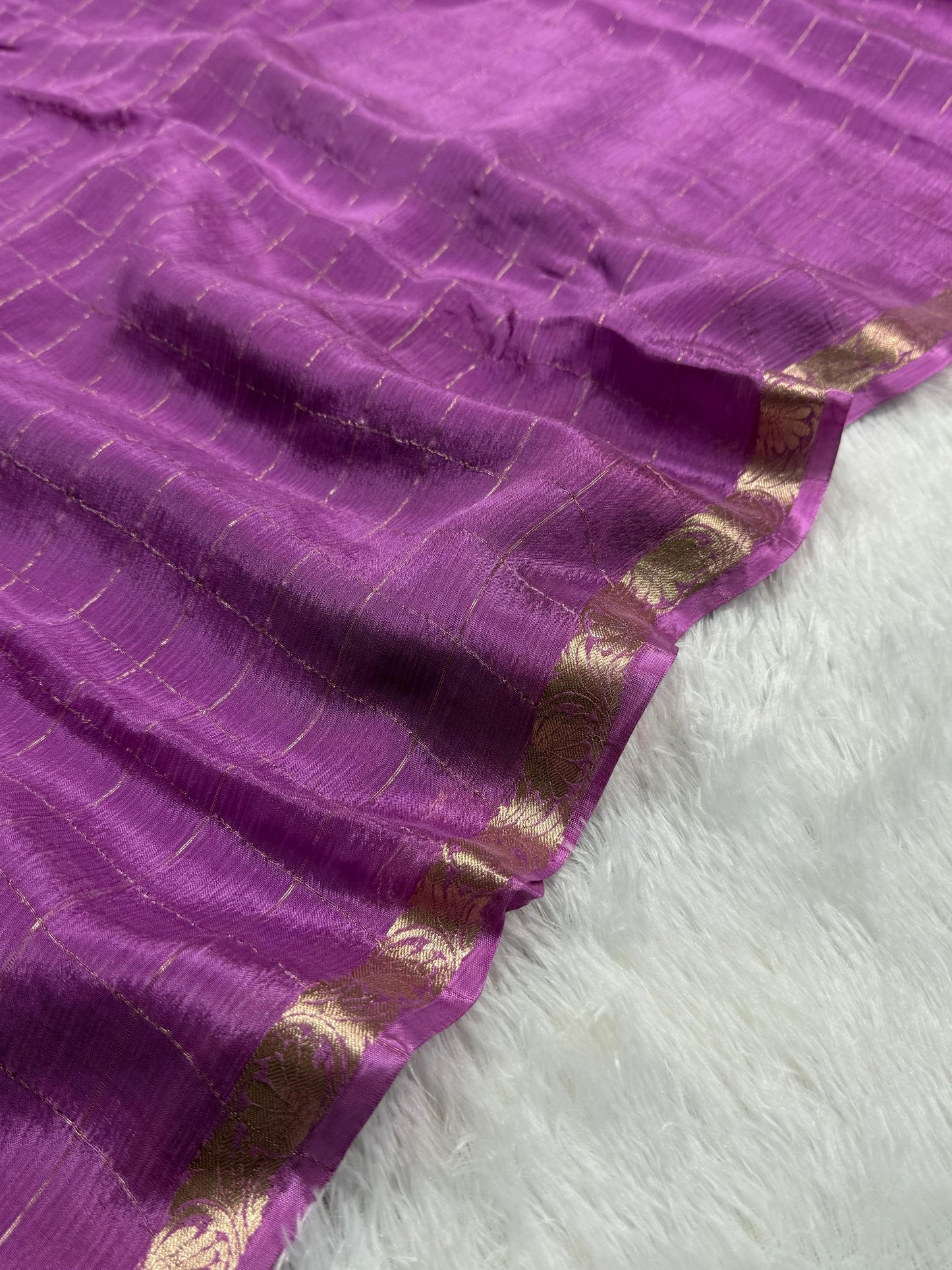 Pure viscose Chinon chiffon blend Saree With zari chex and pattu border dt(CS-3)