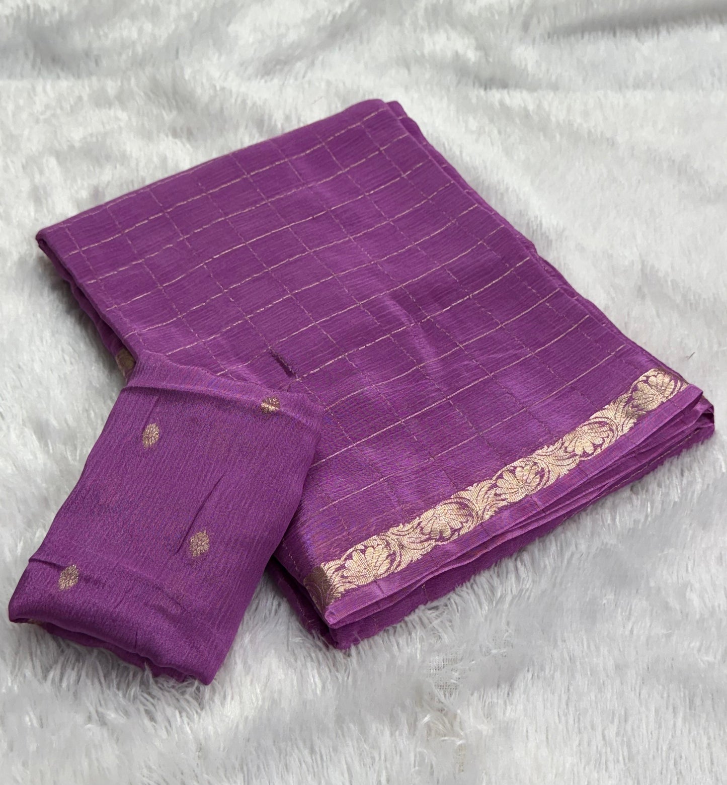 Pure viscose Chinon chiffon blend Saree With zari chex and pattu border dt(CS-3)
