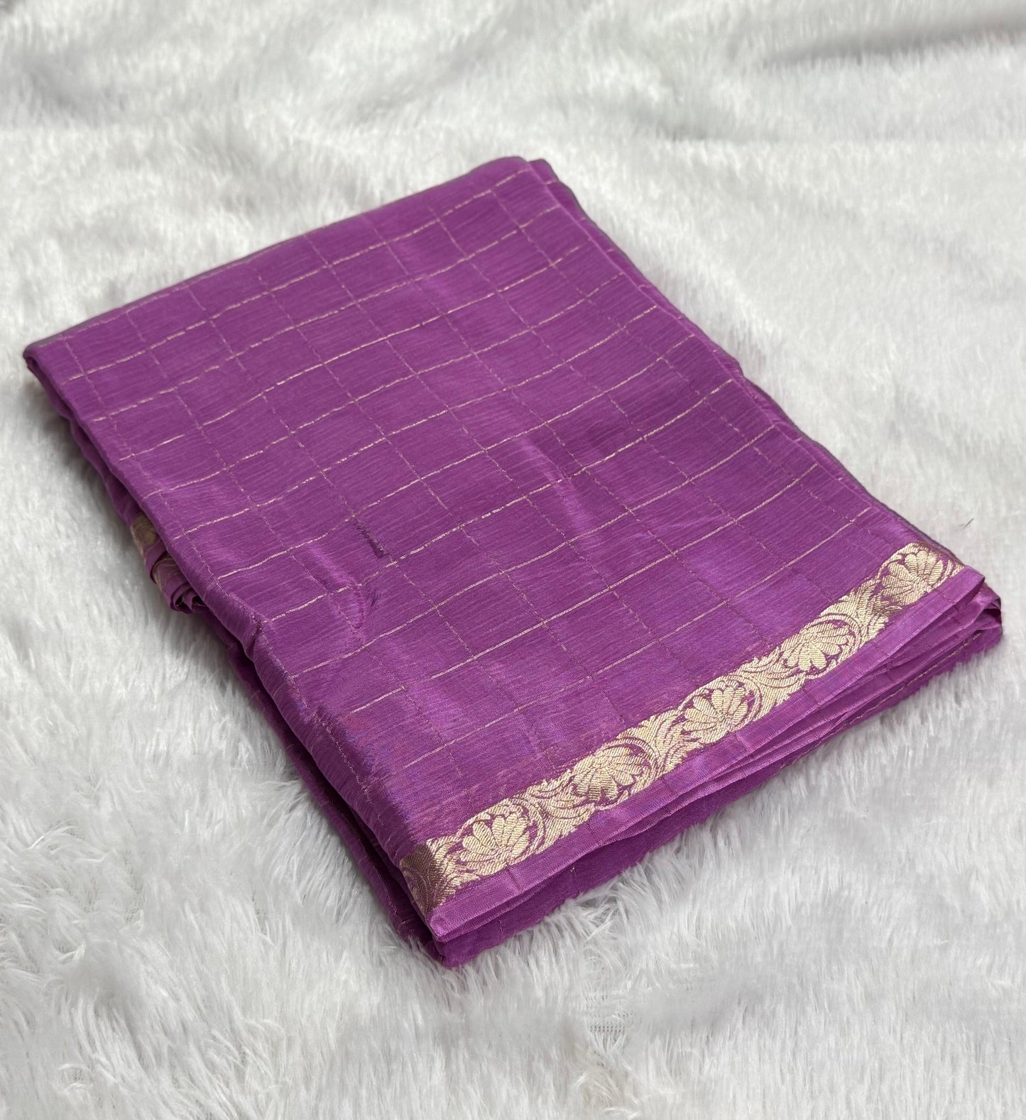 Pure viscose Chinon chiffon blend Saree With zari chex and pattu border dt(CS-3)