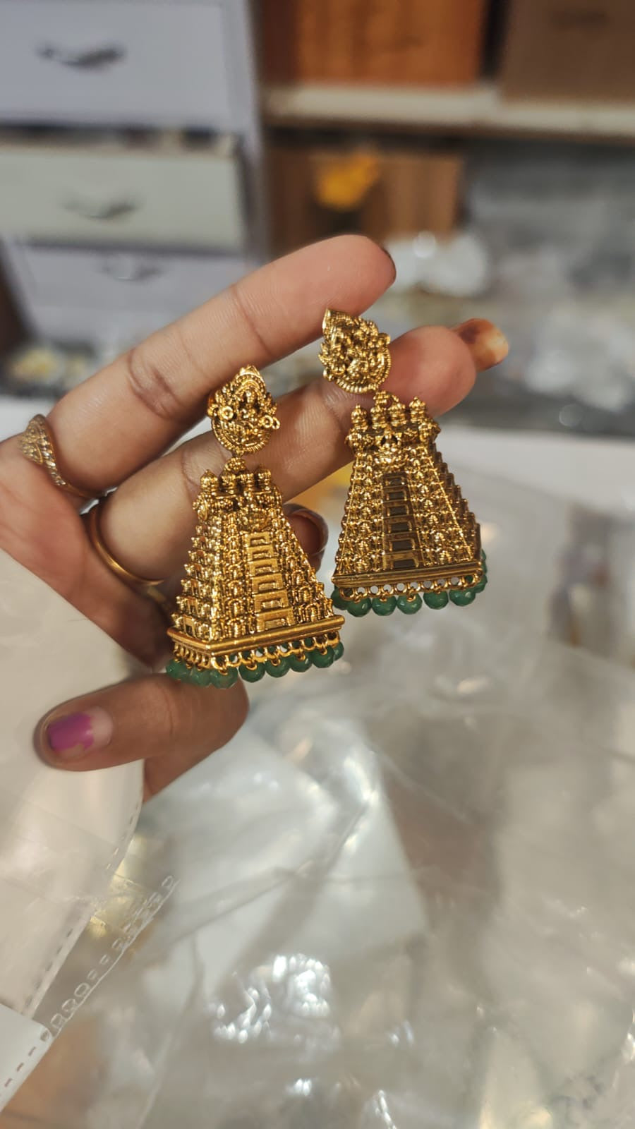 Green drop earrings
