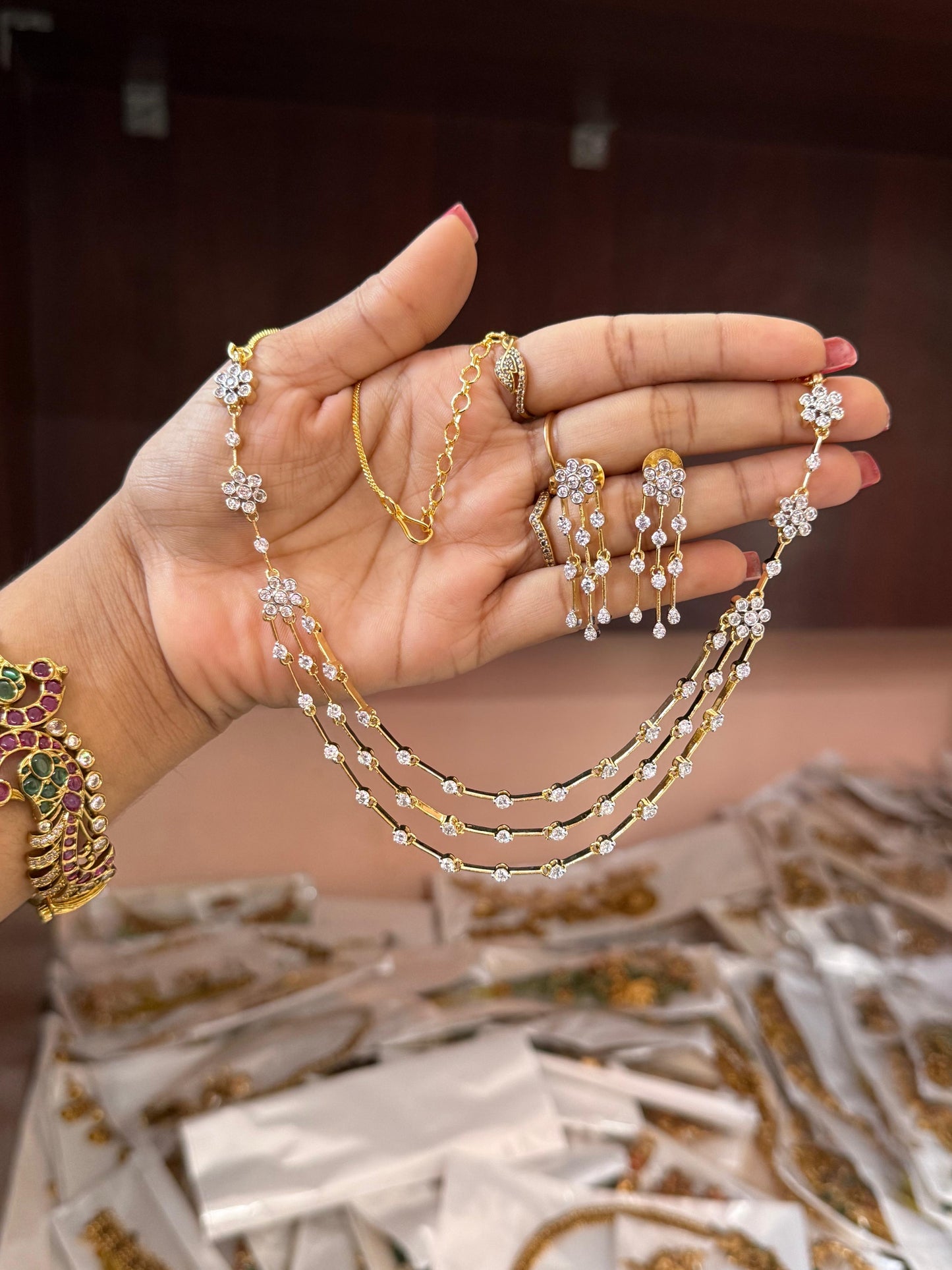 3 layer white stone necklace