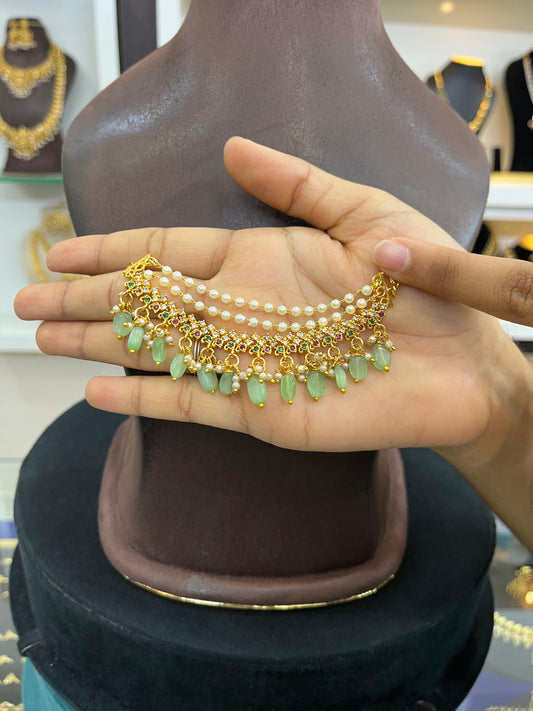 Ear chain with green drops(AK)(AC-9)