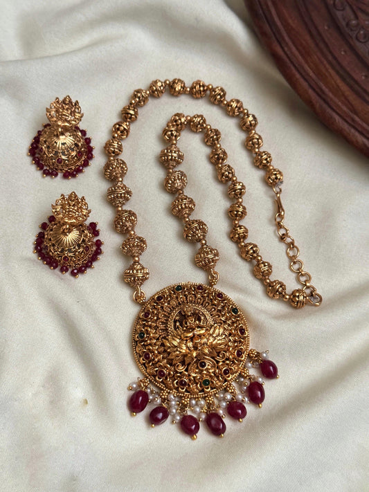 Gold beads Lakshmi pendent necklace(N-21)