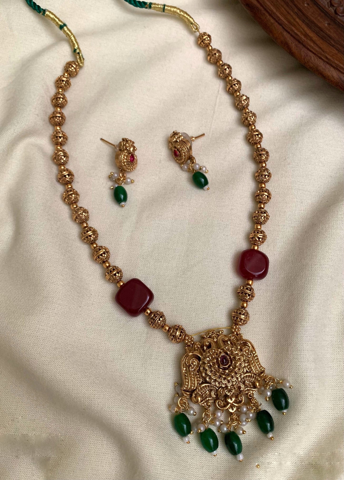 Gold beads medium length chain(N-16)