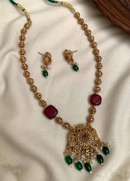Gold beads medium length chain(N-16)