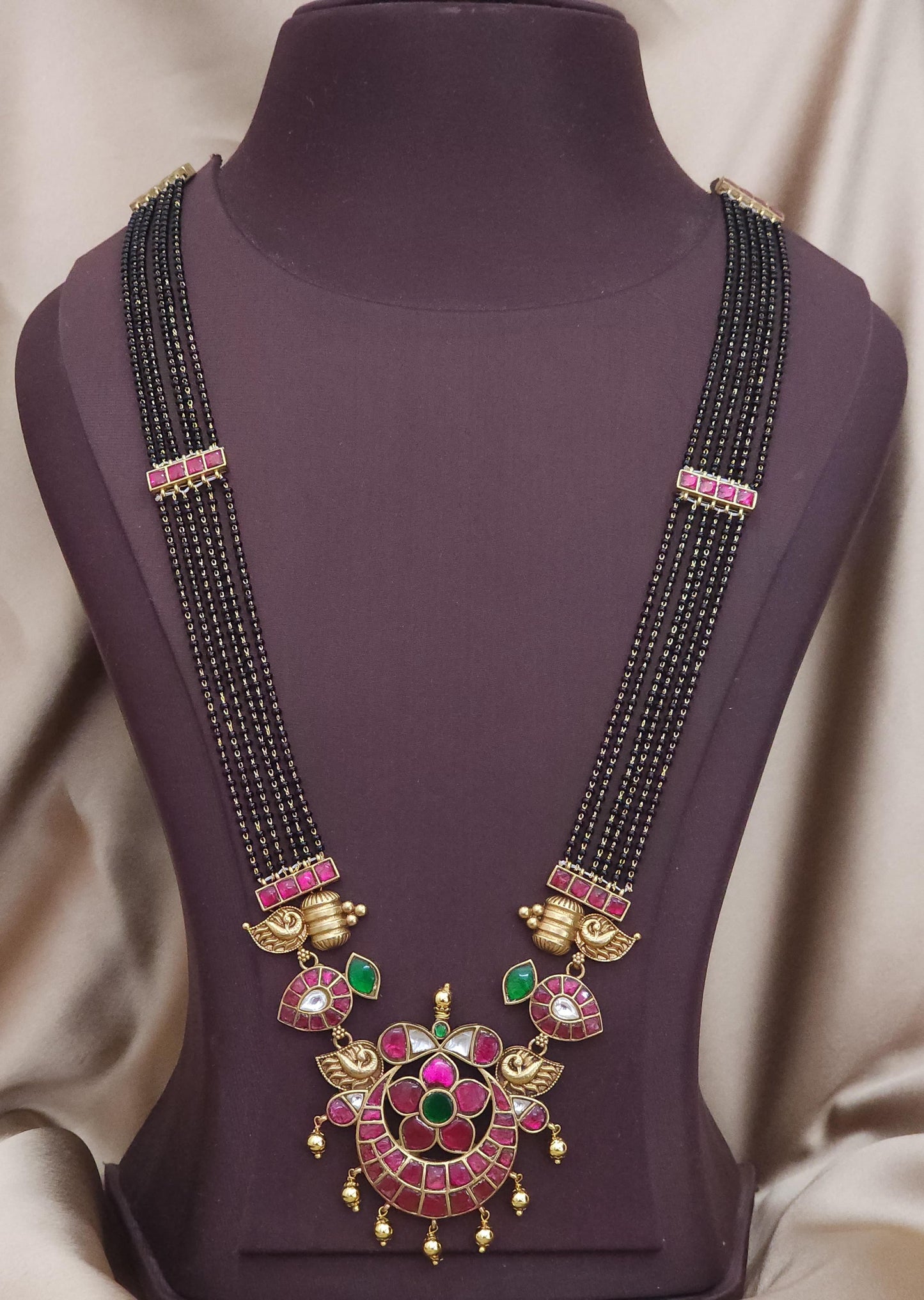 Pure jadau Kundan black beads haram