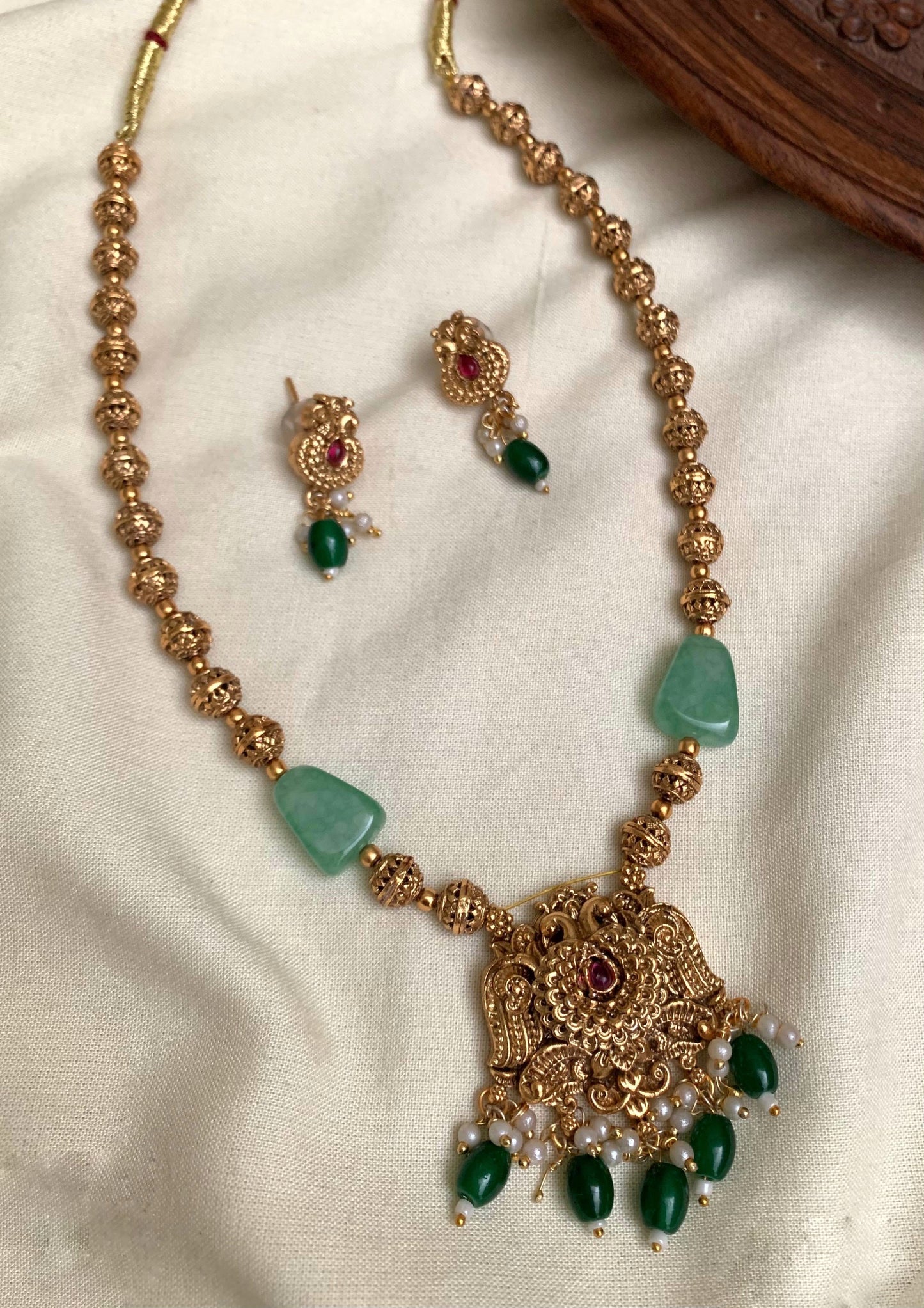 Gold beads medium length chain(N-16)