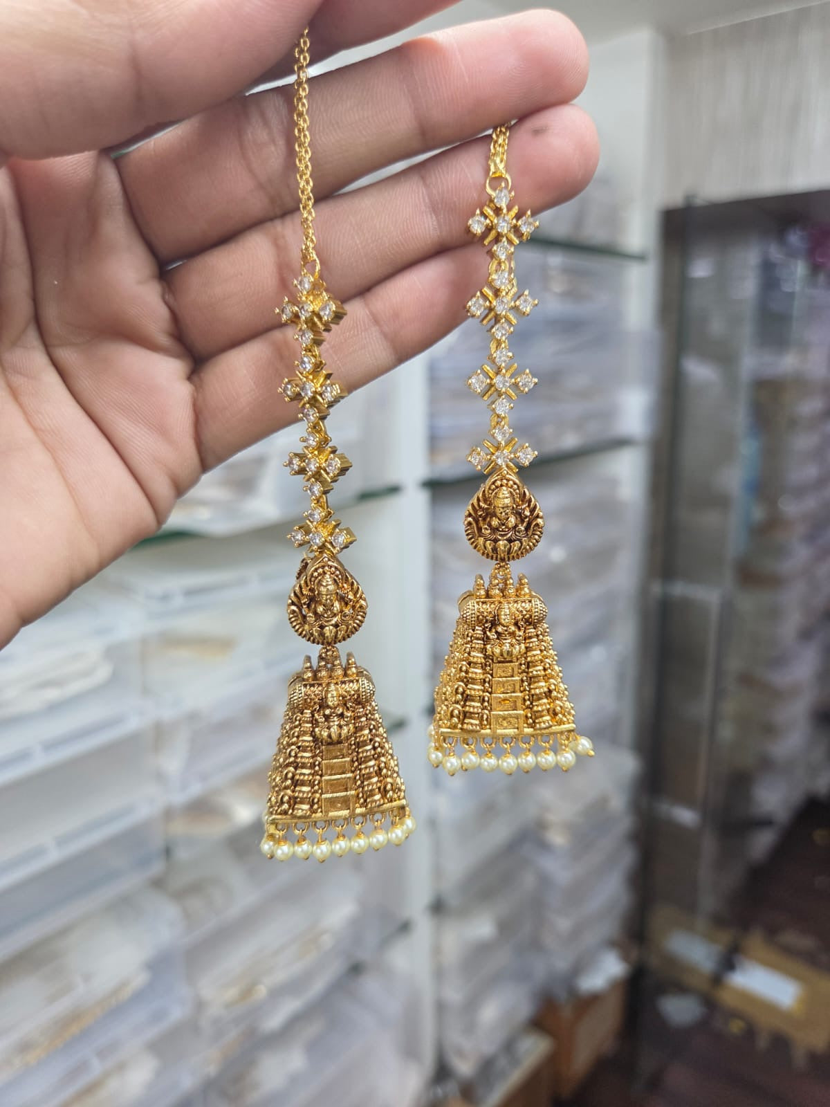 Temple jumka with star ear chain