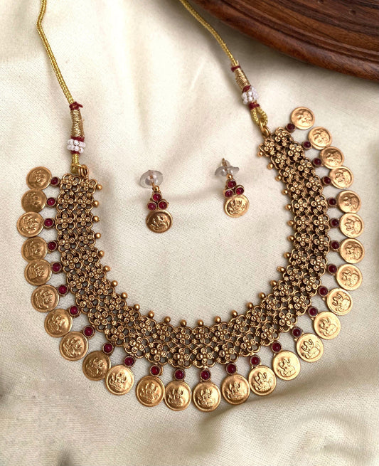 Coin with flower design necklace(N-7)