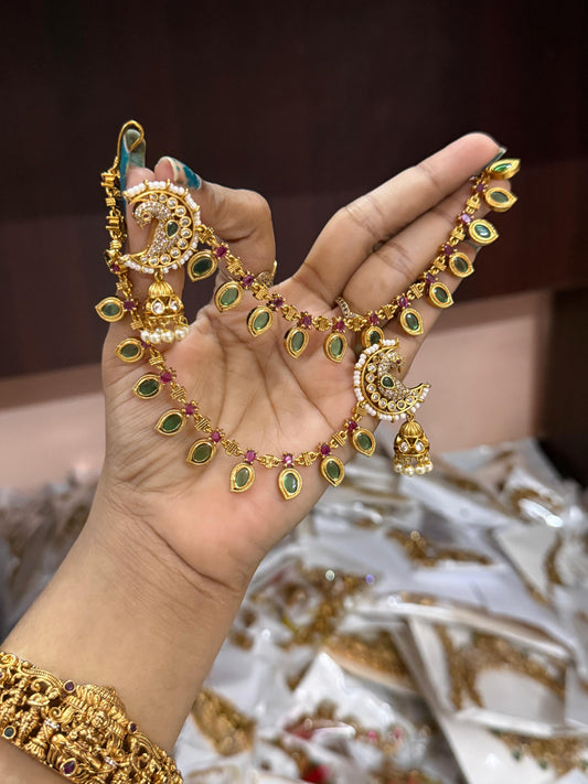 Half moon Earing with ear chain