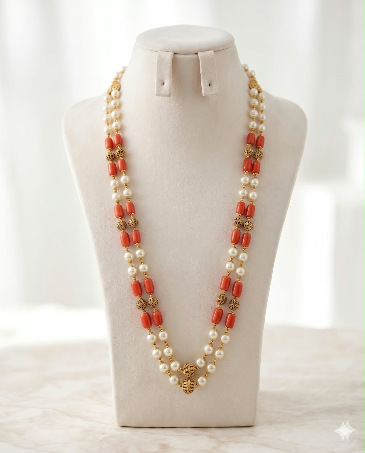 Coral beads 2 layer chain