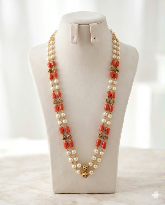 Coral beads 2 layer chain