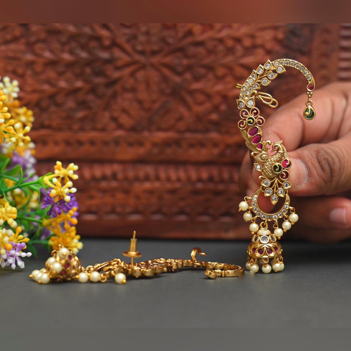 Peacock with jumka earcuff((JU-3)