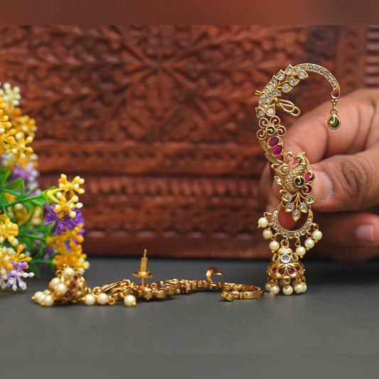 Peacock with jumka earcuff((JU-3)