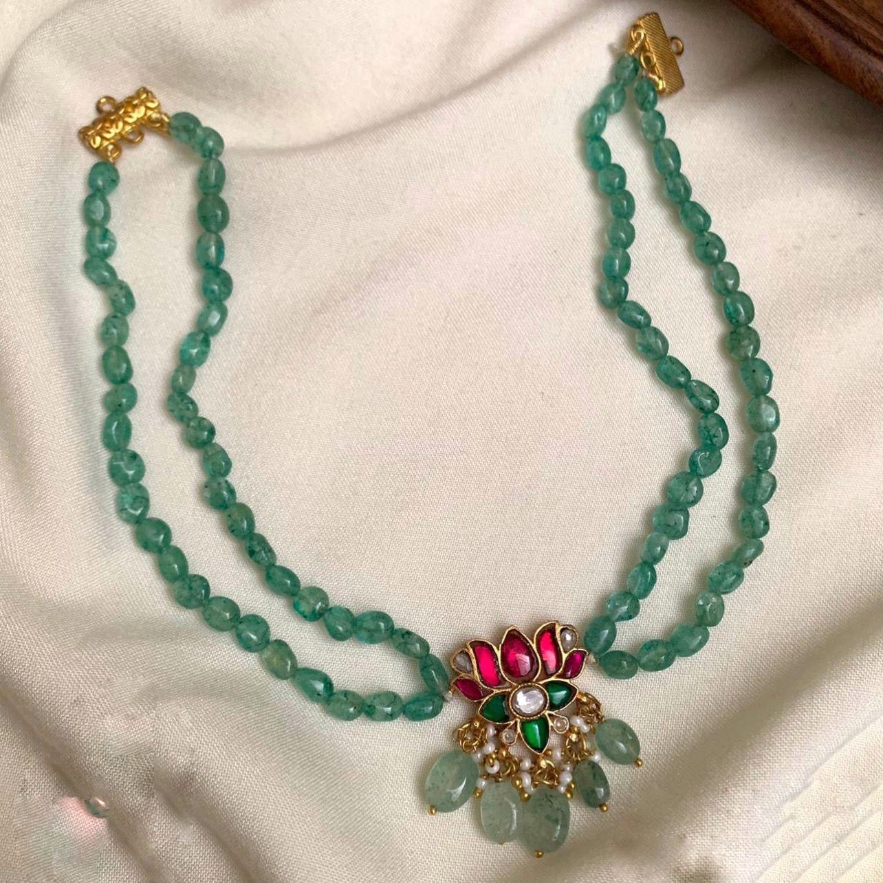 Green beads jadau necklace
