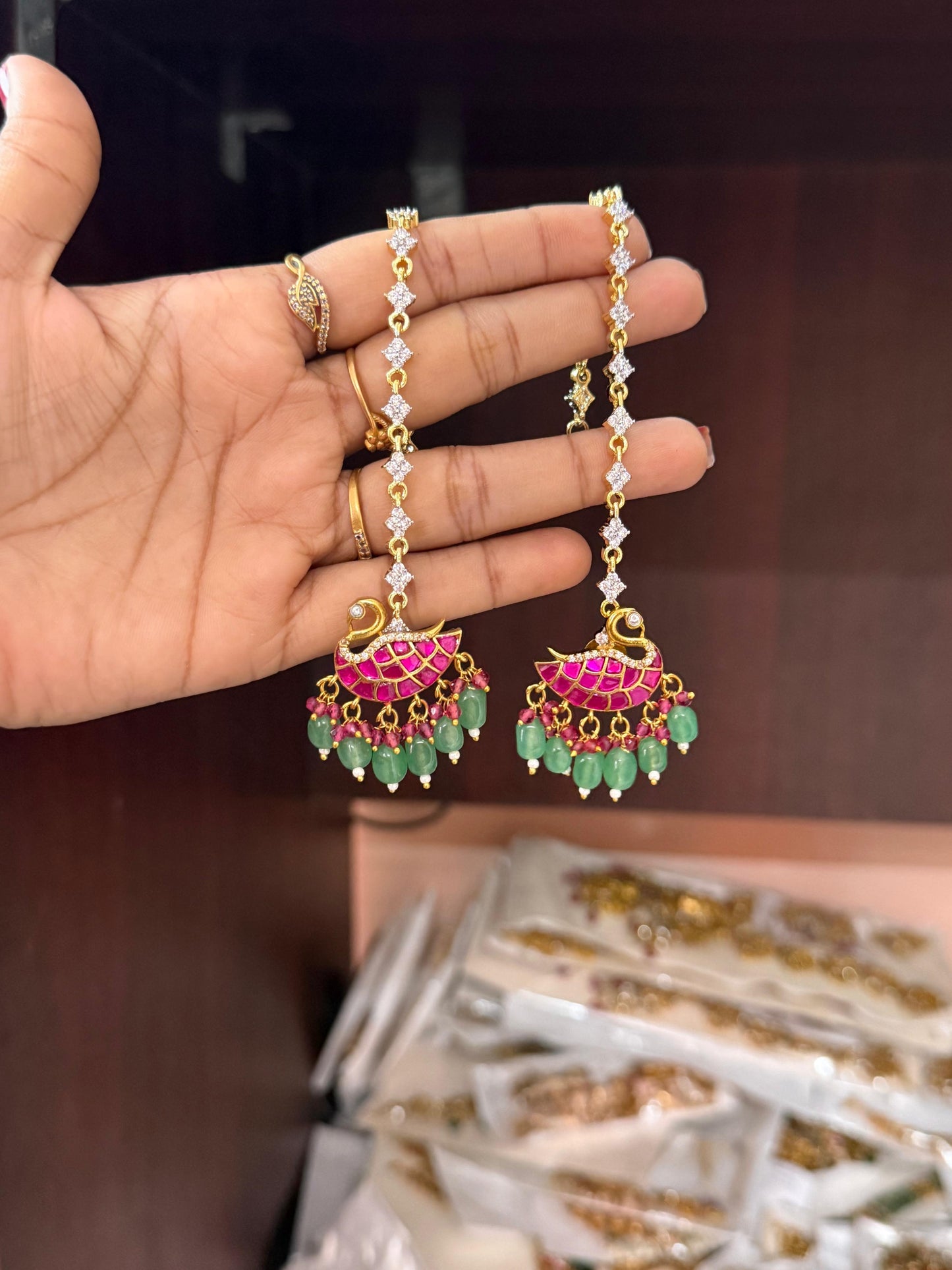 Swan jadau earing with ear chain