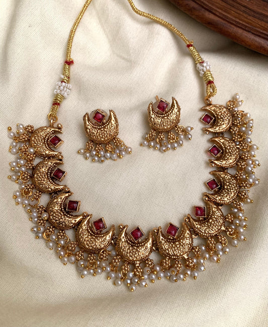 Half moon design with pearl drops(N-17)