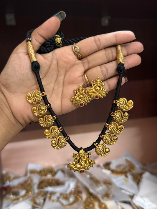 Ganesh black thread necklace