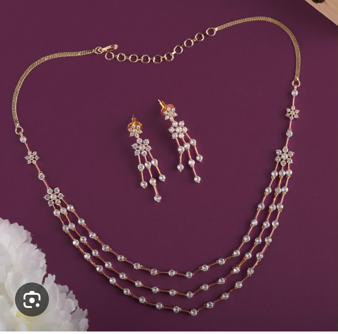 3 layer white stone necklace