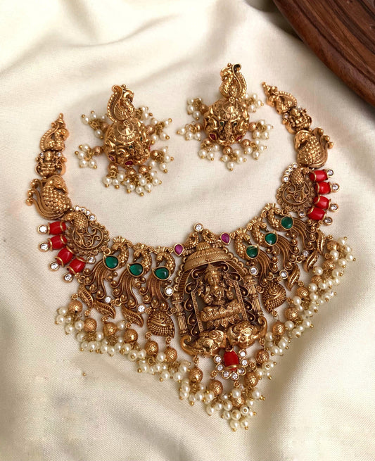 Ruby beads with pearl drops necklace(PJ-14)