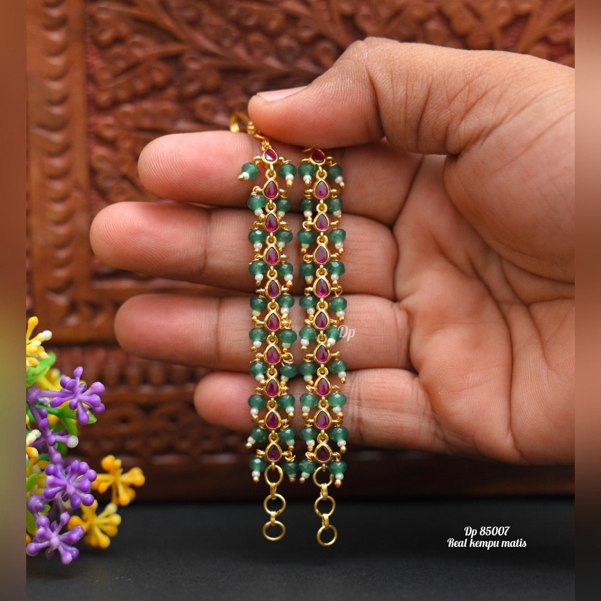 Green beads ear chain