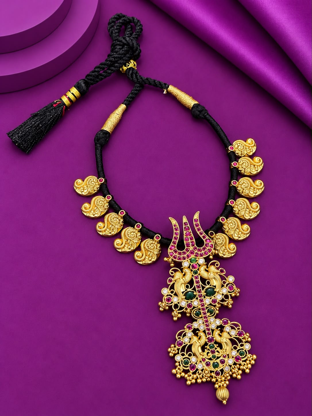 Black beads thrishul necklace
