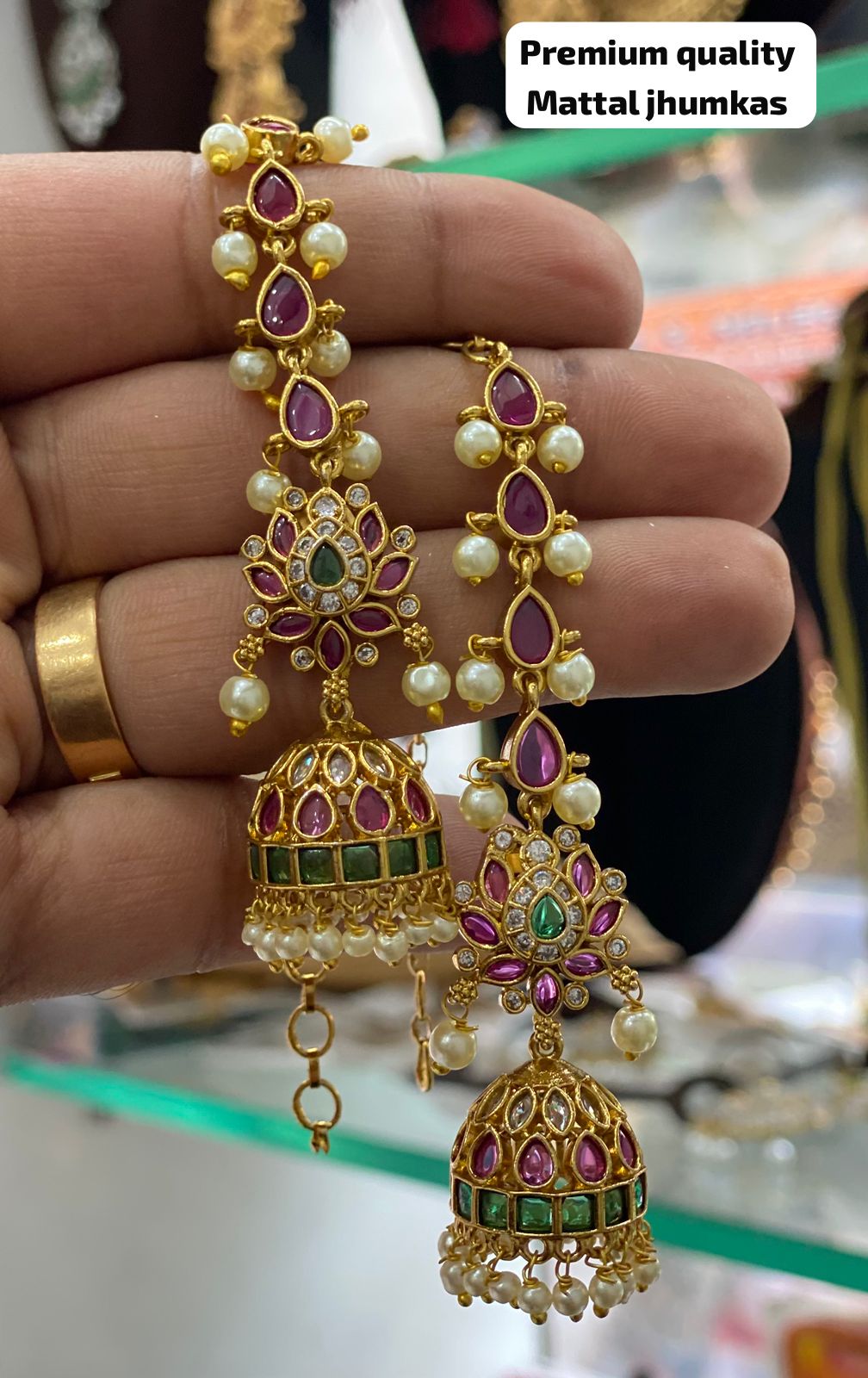 Flower design jumka with ear chain