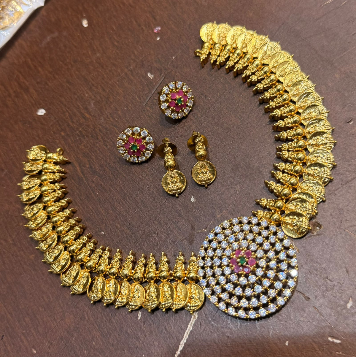 Coin and stone necklace