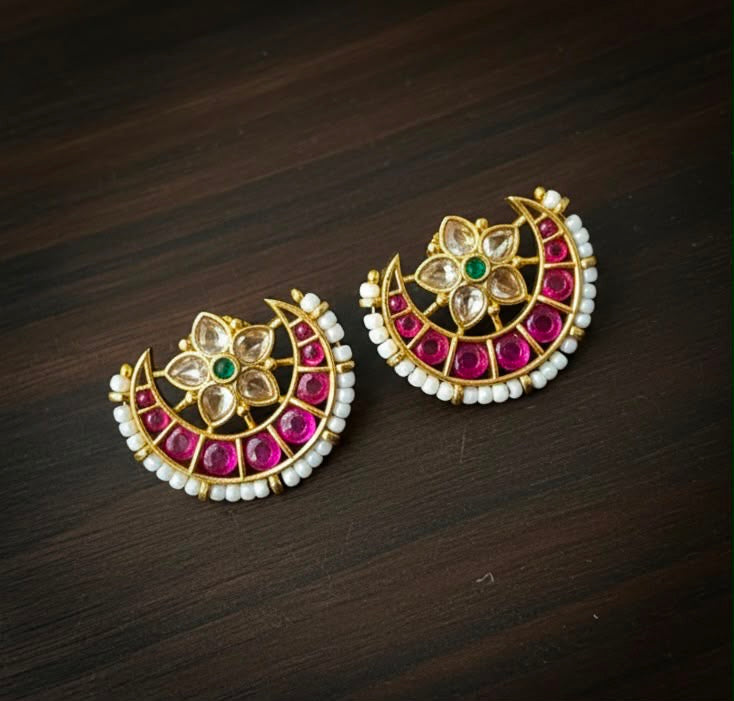 Jadau half moon earring