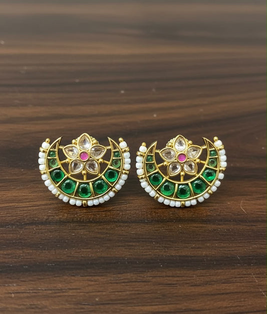 Jadau half moon earring