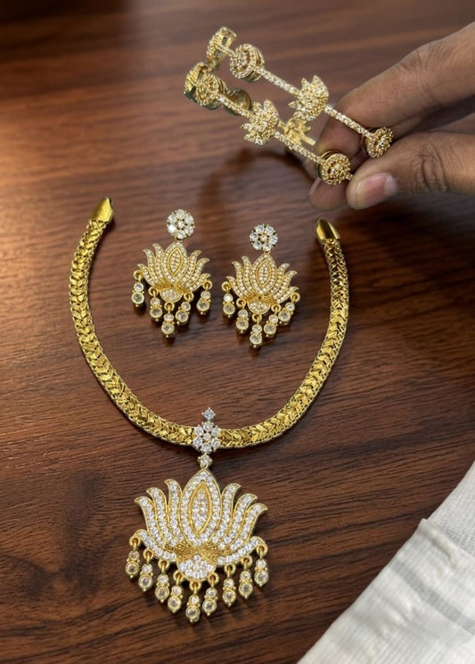 Lotus necklace and 2 bangles combo