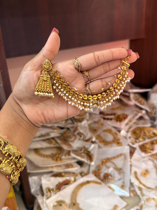 Temple jumka with ear chain