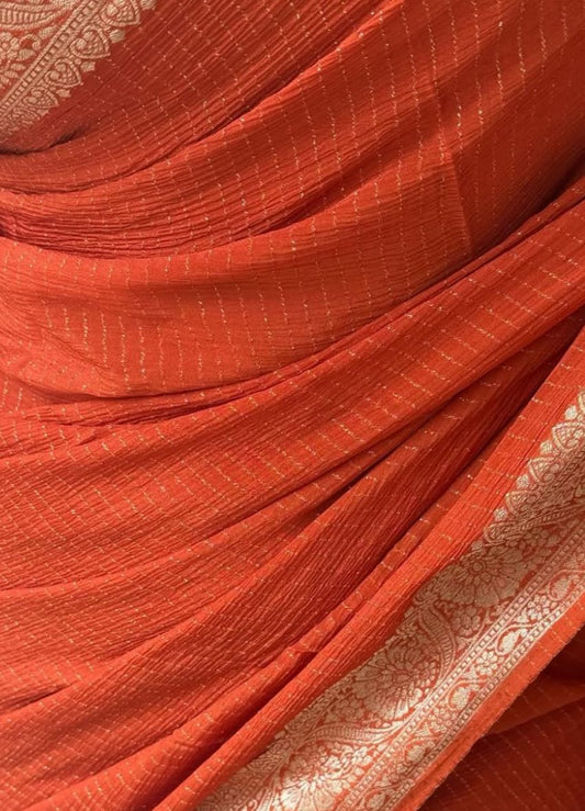 Rust Orange Zari Chinnon(dt)(SS-3)