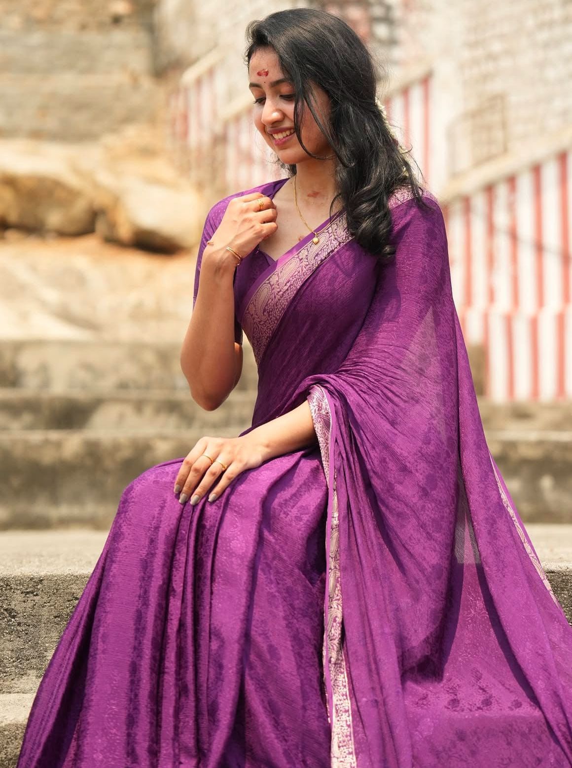 Pure viscose weaving Chinon silk Saree(dt)(CS-2)