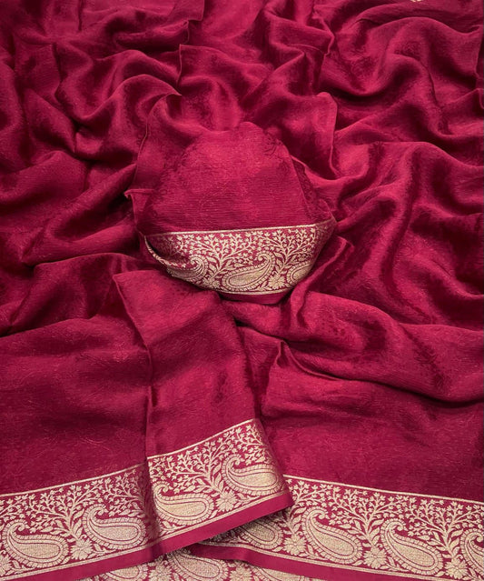 Pure viscose weaving Chinon silk Saree(dt)(CS-2)