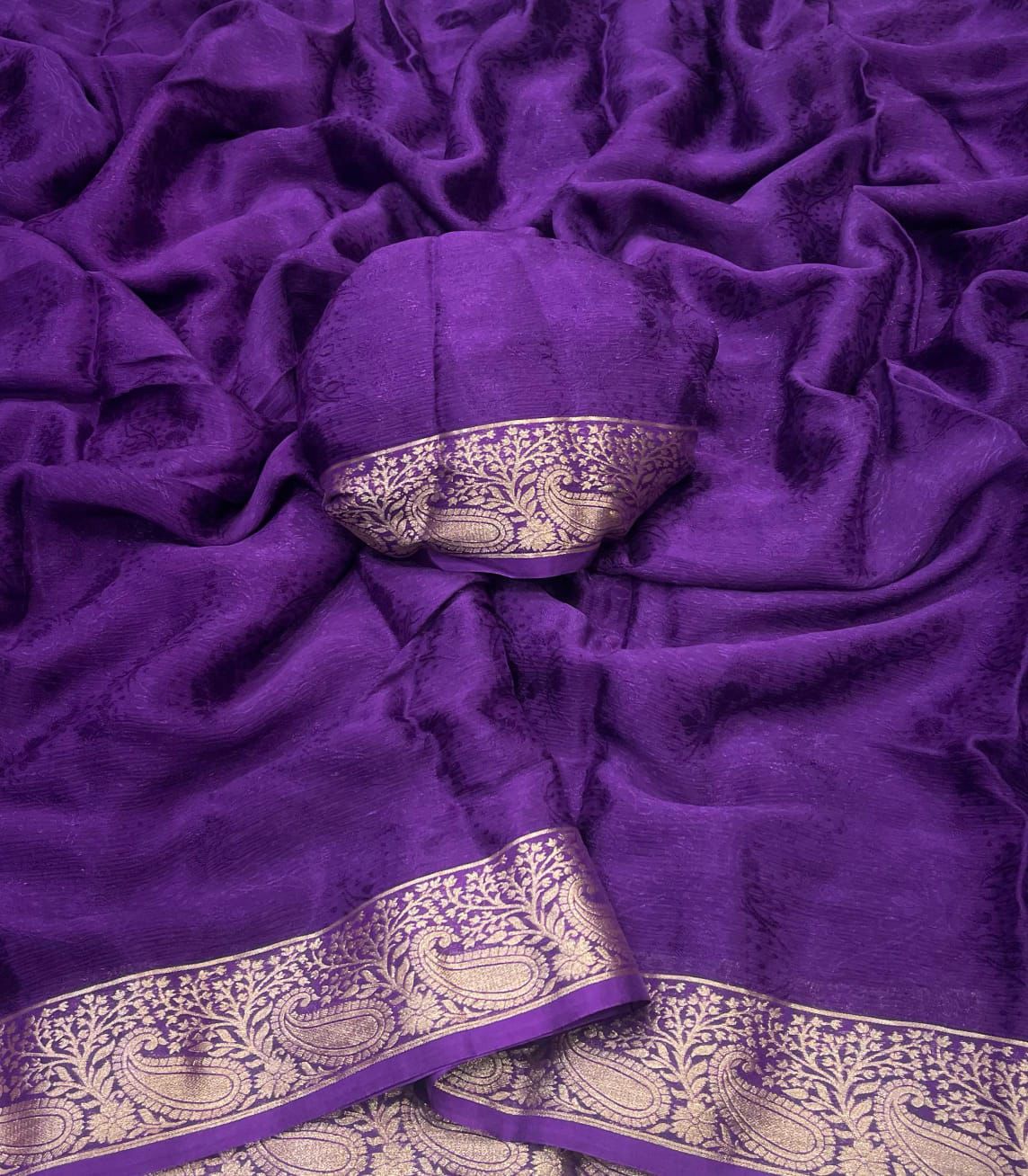 Pure viscose weaving Chinon silk Saree(dt)(CS-2)
