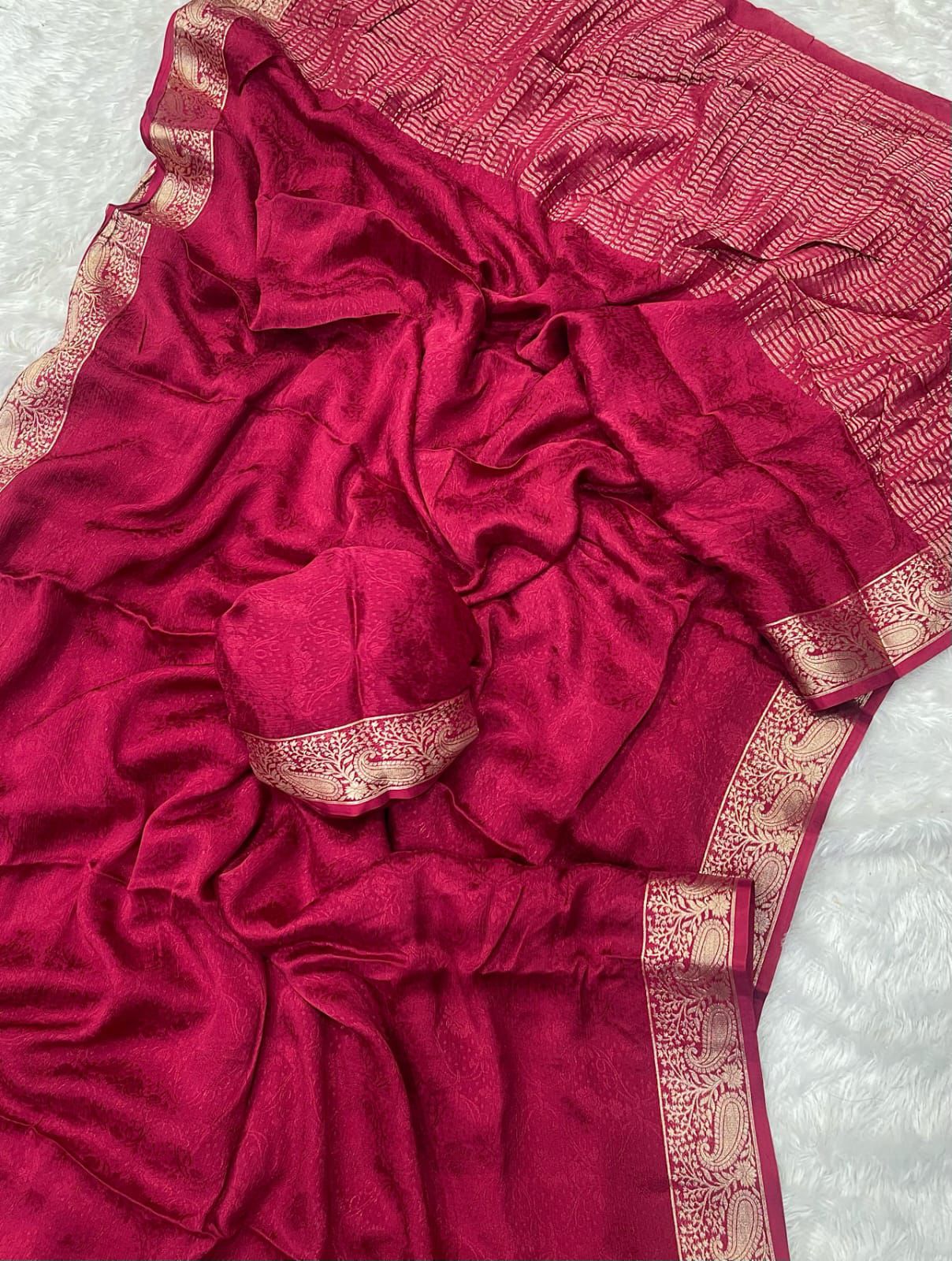Pure viscose weaving Chinon silk Saree(dt)(CS-2)