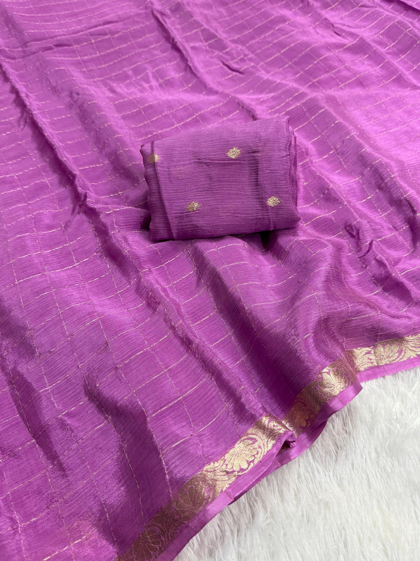 Pure viscose Chinon chiffon blend Saree With zari chex and pattu border dt(CS-3)