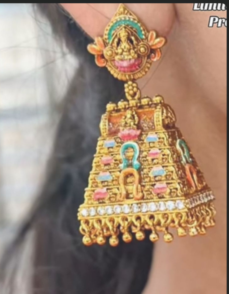 Hand print temple jumka premium quality