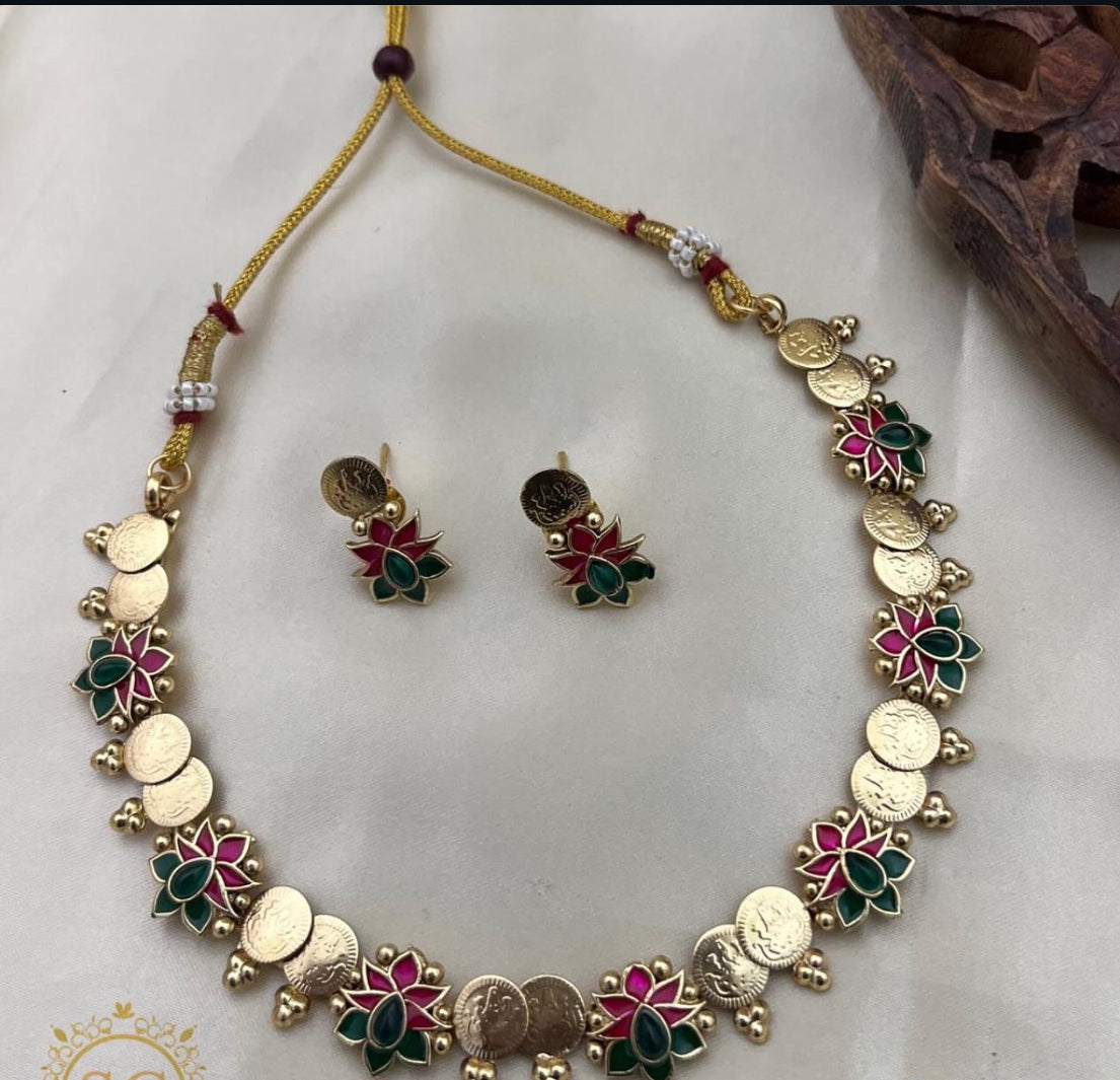 Coin and lotus necklace