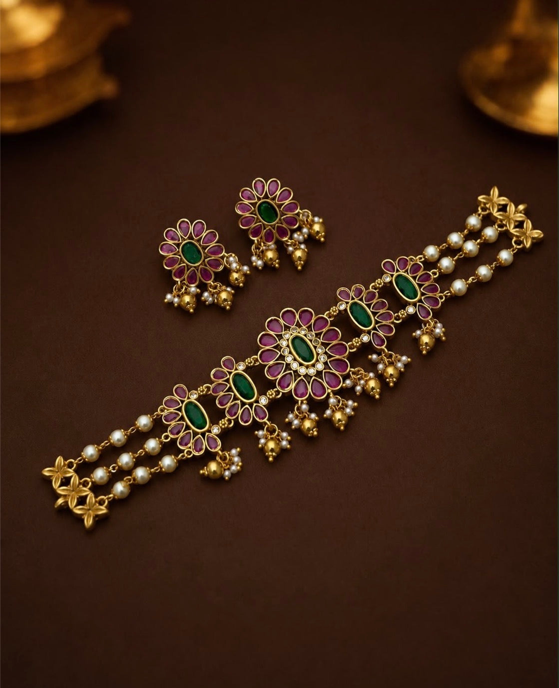 Pearl and jadau choker