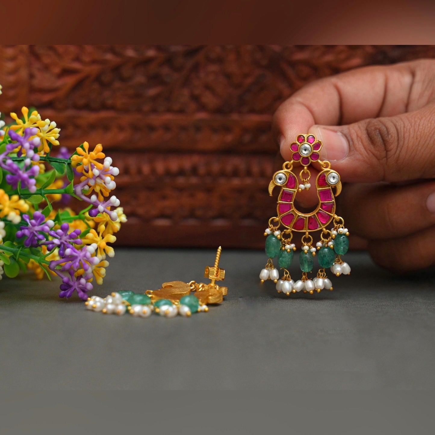 Jadau Kundan peacock design earing(JU-5)