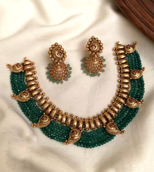 Green beads with mango design necklace(PJ-15)