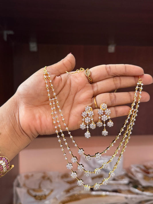 White stone 3 layer necklace